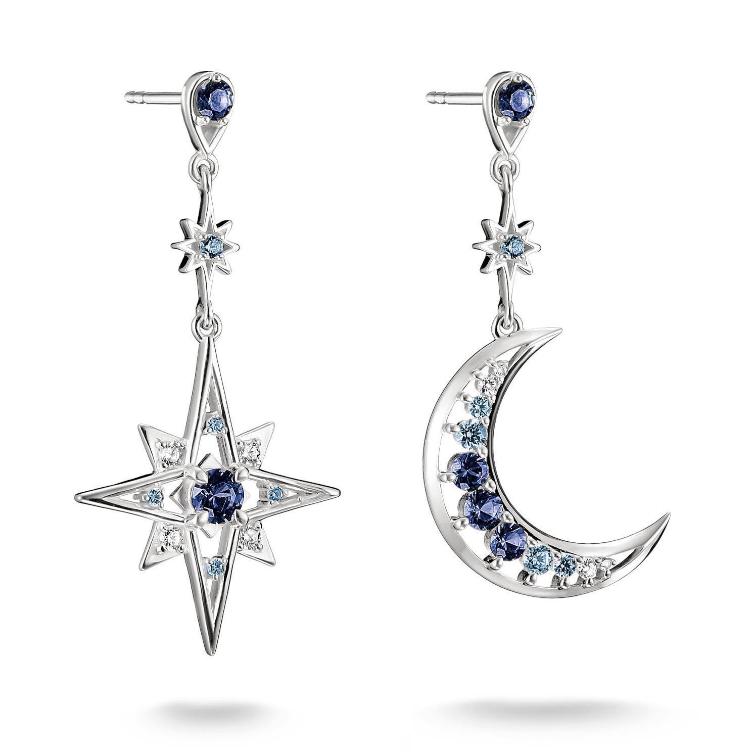 Thomas Sabo Silver Cubic Zirconia Nano-Crystal Moon and Star Drop Earrings