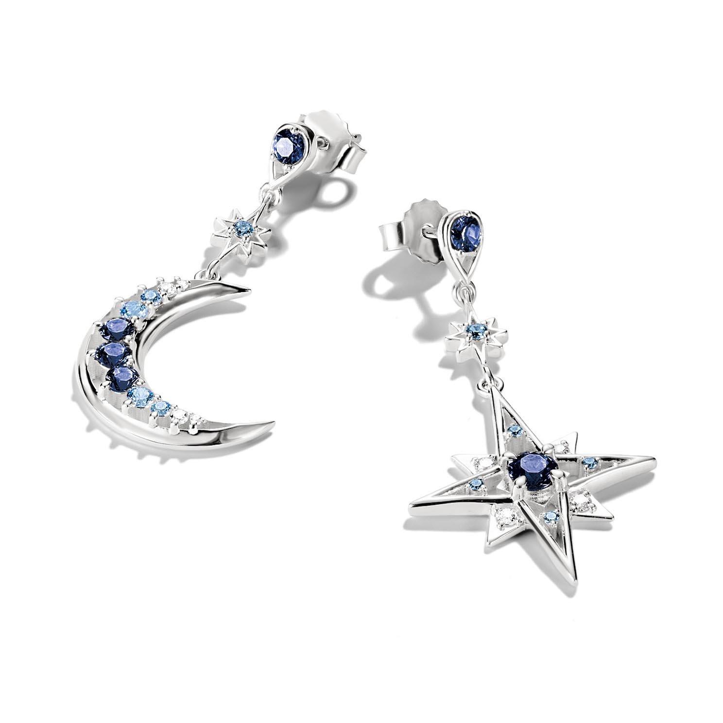 Thomas Sabo Silver Cubic Zirconia Nano-Crystal Moon and Star Drop Earrings