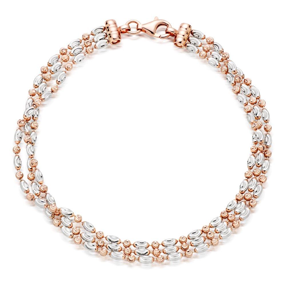 Silver and Rose Gold Plated Three Row Bracelet 0008243 Beaverbrooks