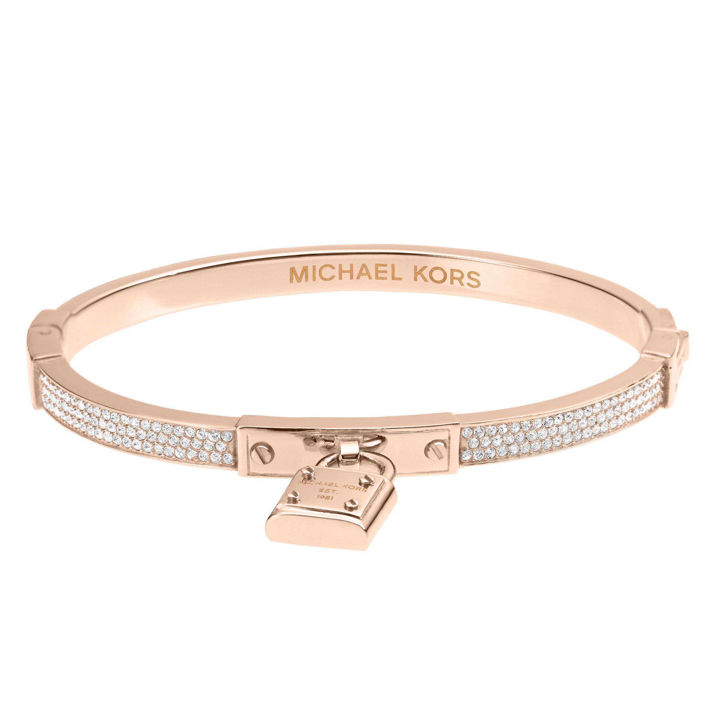 Michael Kors Glitz Rose Gold Tone Crystal Padlock Bracelet | 0008635 ...