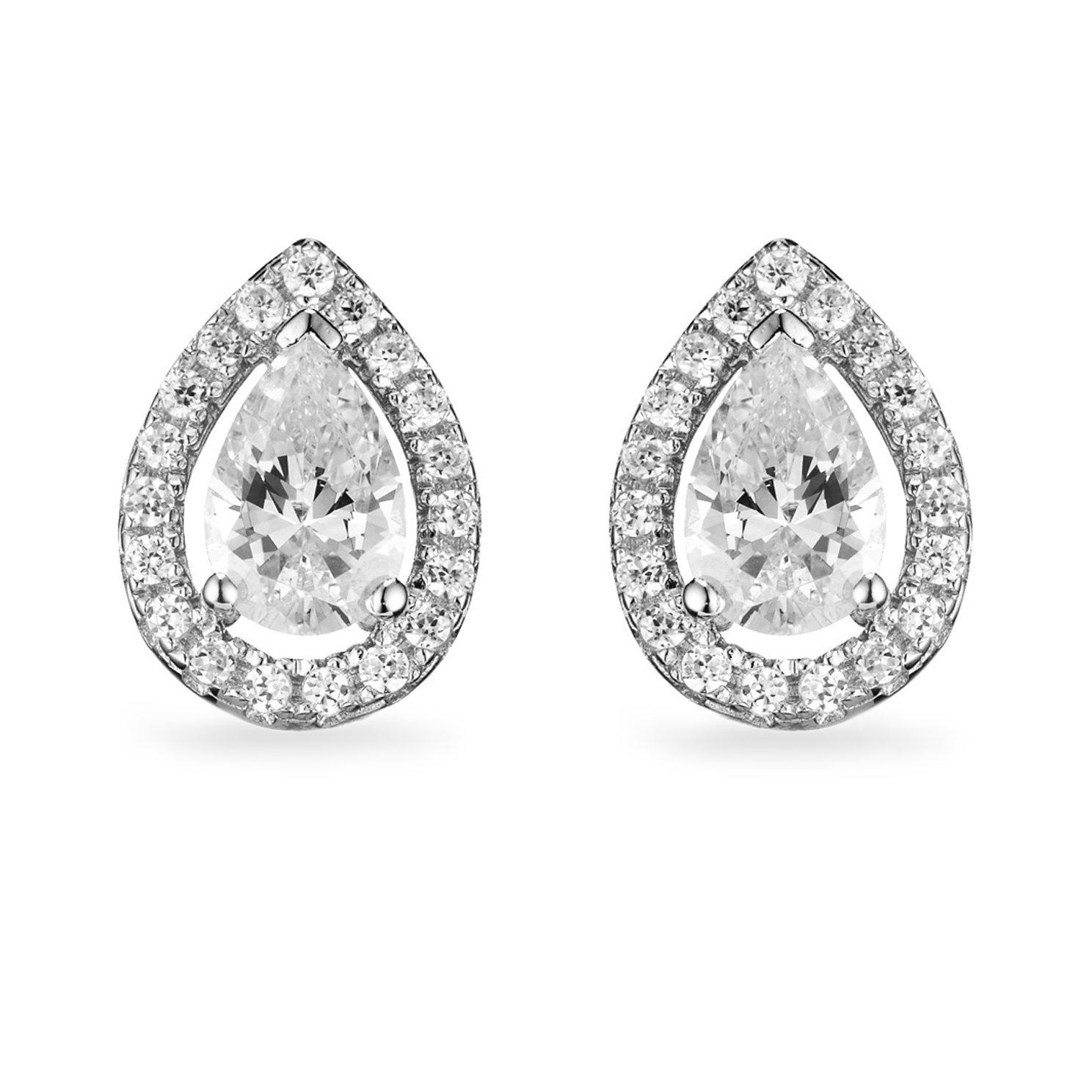 Silver Cubic Zirconia Teardrop Stud Earrings 0004388