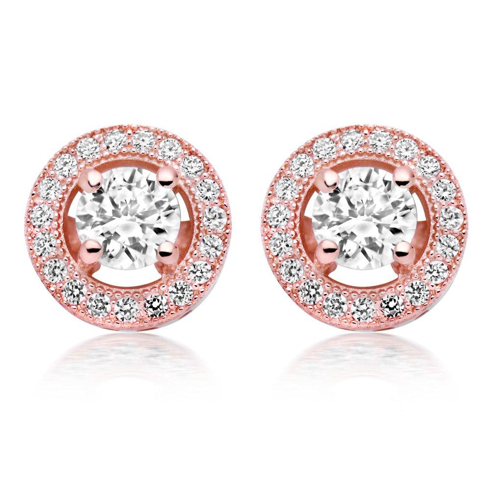 Round and Princess Cut Cubic popular Zirconia Stud Earrings for Ladies, Rose Gold Plated