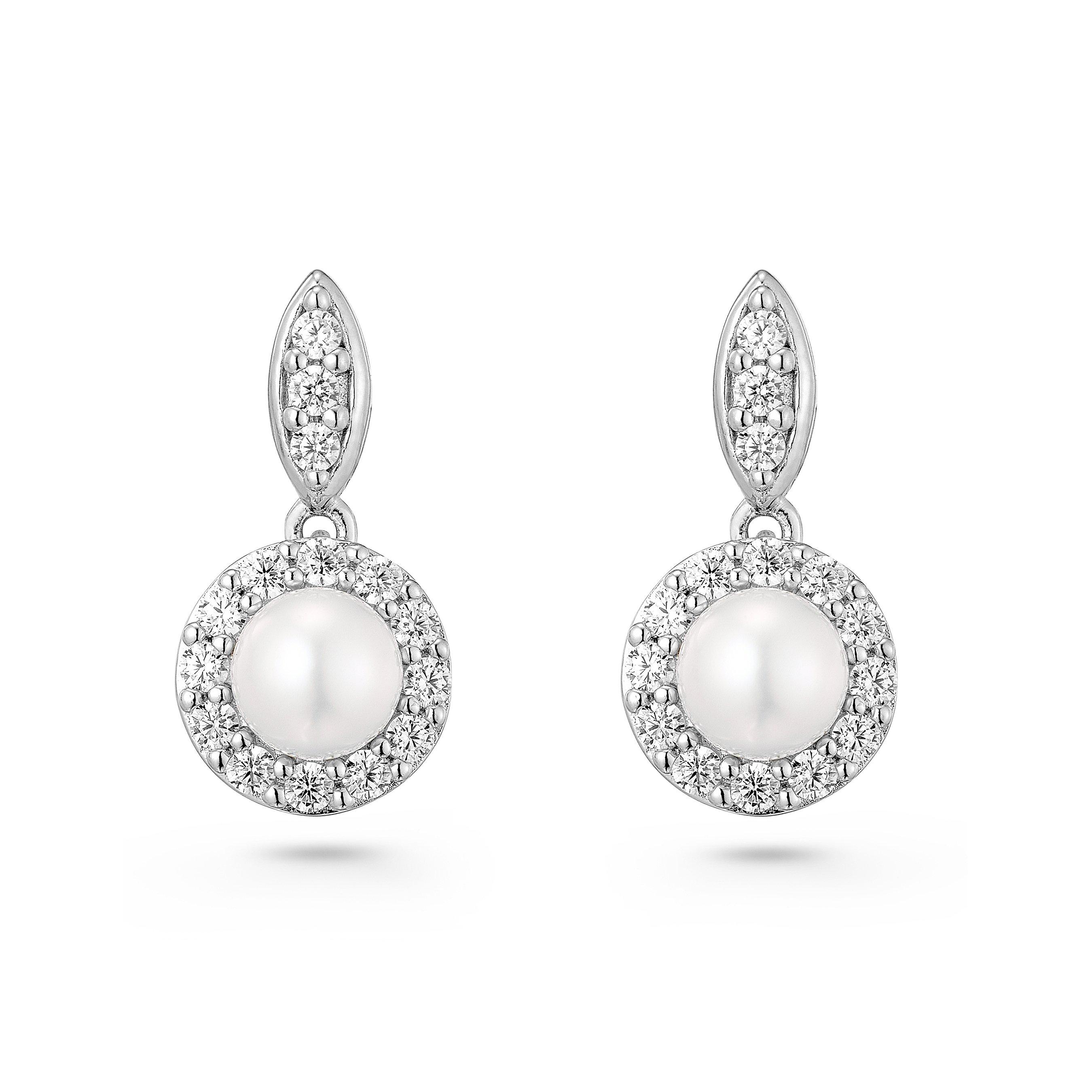 Silver Cubic Zirconia Freshwater Cultured Pearl Drop Earrings