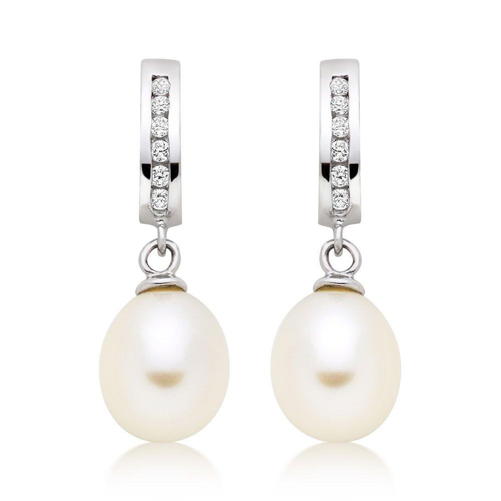 Silver Cubic Zirconia Freshwater Cultured Pearl Drop Earrings | 0010474 ...