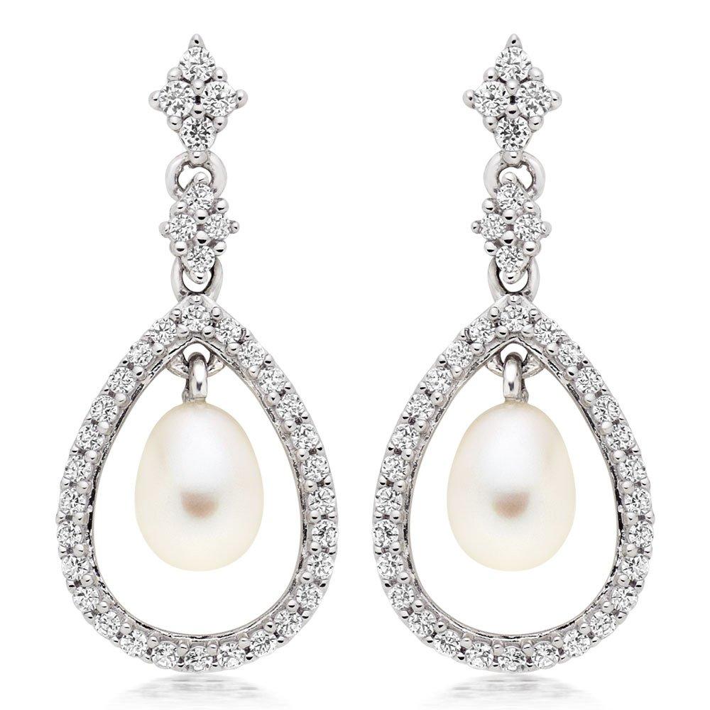 Silver Cubic Zirconia Freshwater Cultured Pearl Drop Earrings | 0011254 ...