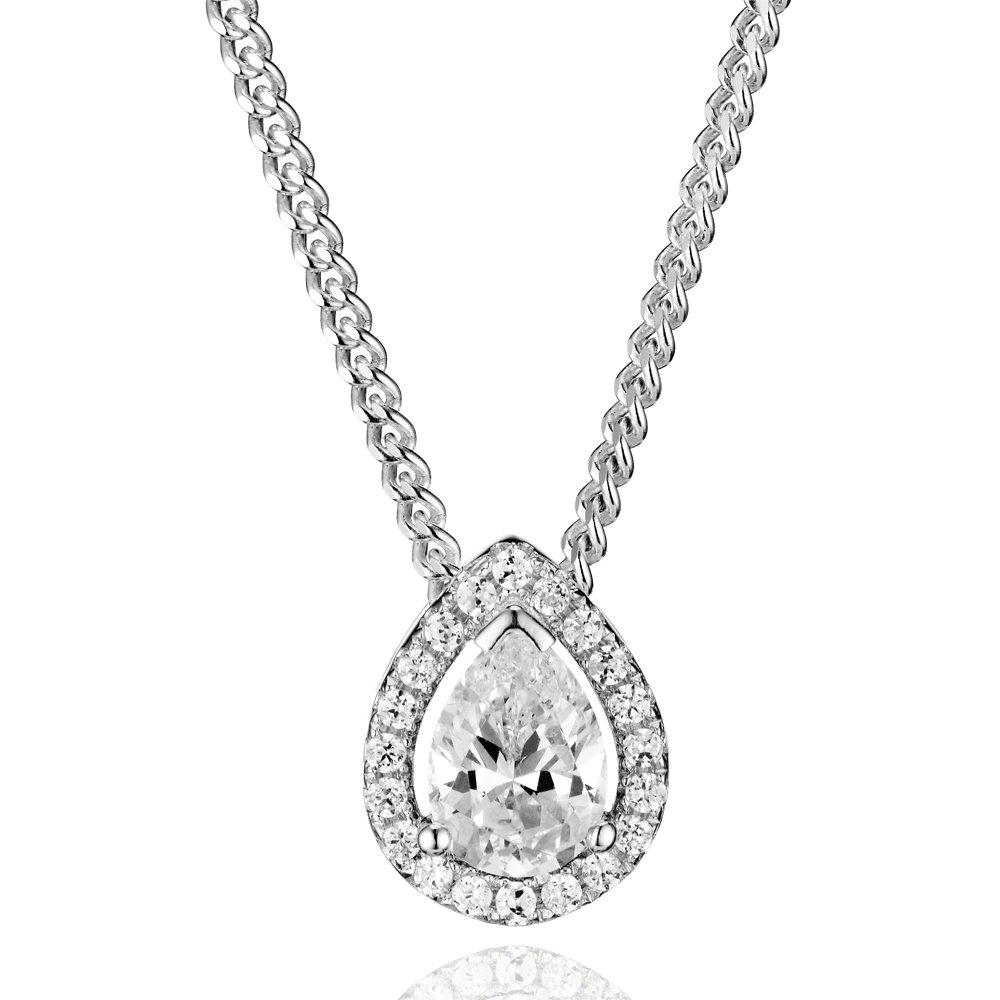 Silver Cubic Zirconia Pear Halo Pendant