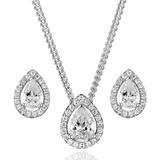 Silver Cubic Zirconia Pear Shaped Halo Pendant and Earrings Set