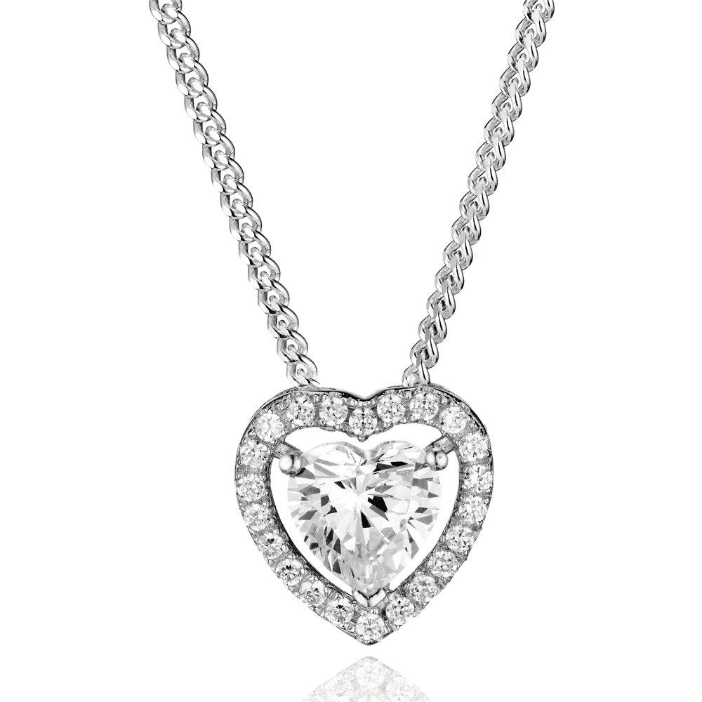 Silver Cubic Zirconia Heart Halo Pendant