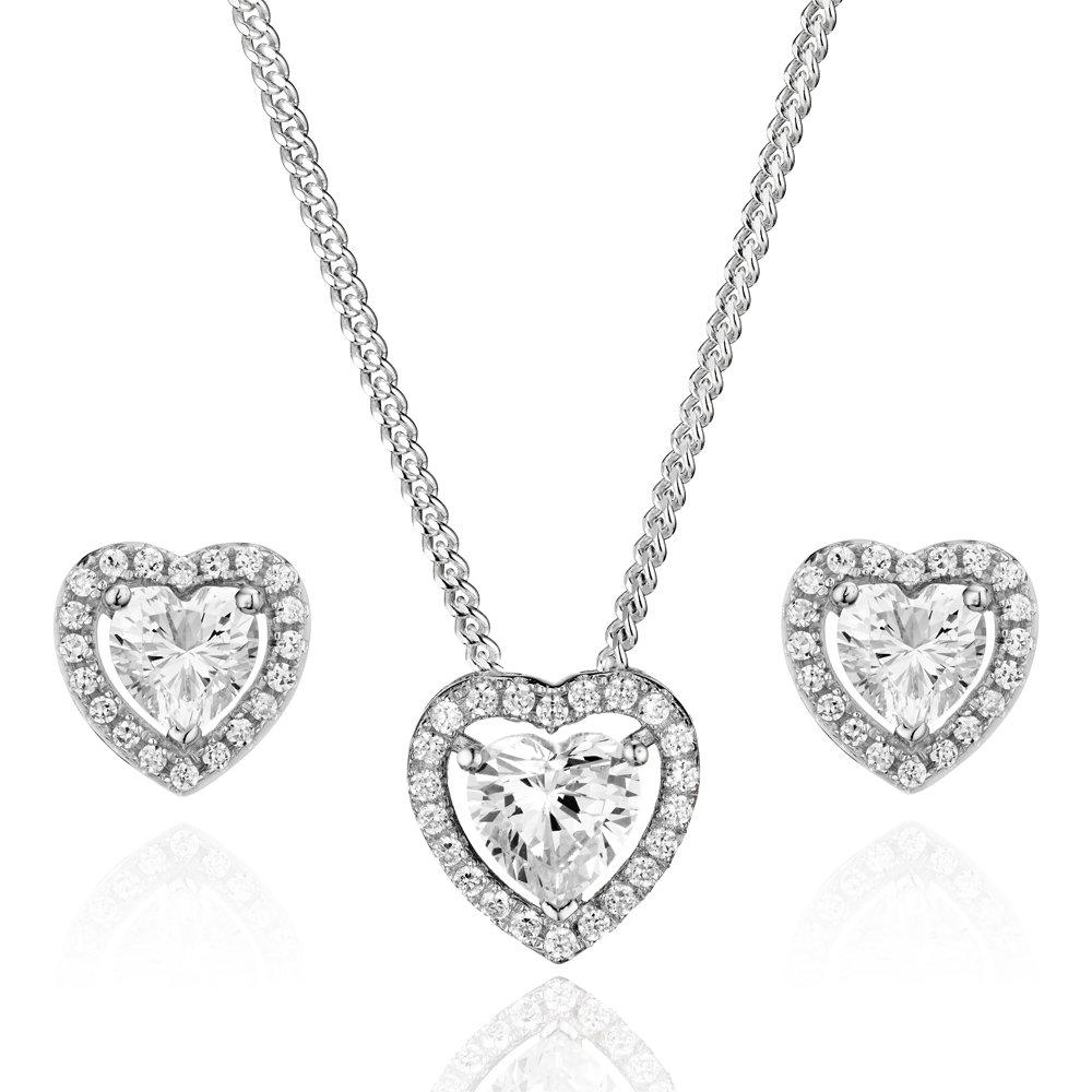 /0005556/Silver-Cubic-Zirconia-Heart-Halo-Pendant-and-Earrings-Set/p
