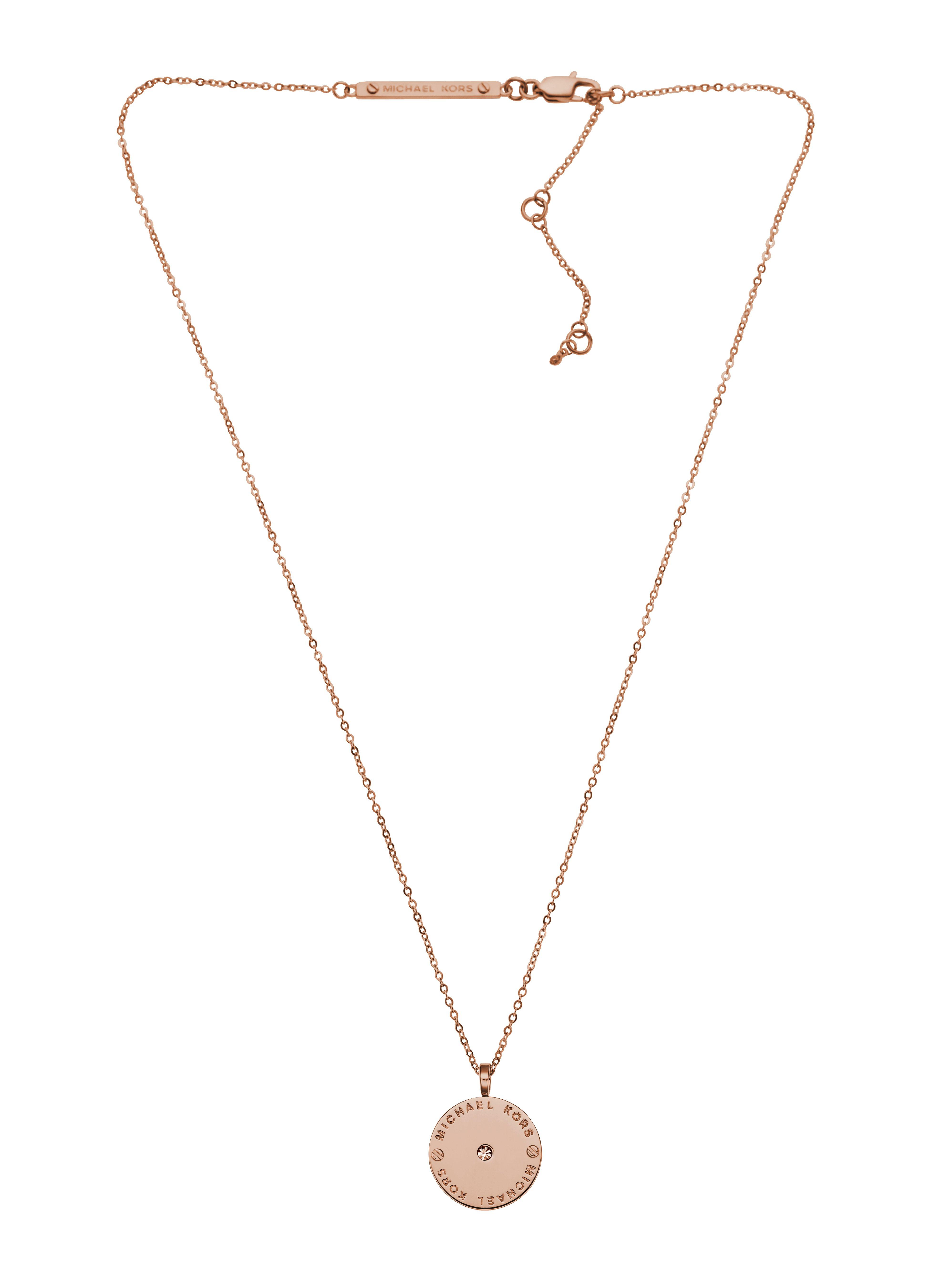 Michael kors rose gold hot sale crystal logo disc pendant