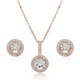 Rose Gold Plated Silver Cubic Zirconia Halo Pendant and Earrings Set
