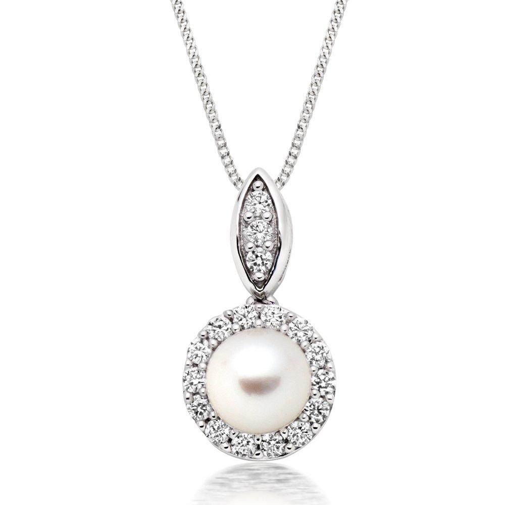 Silver Cubic Zirconia Freshwater Cultured Pearl Pendant