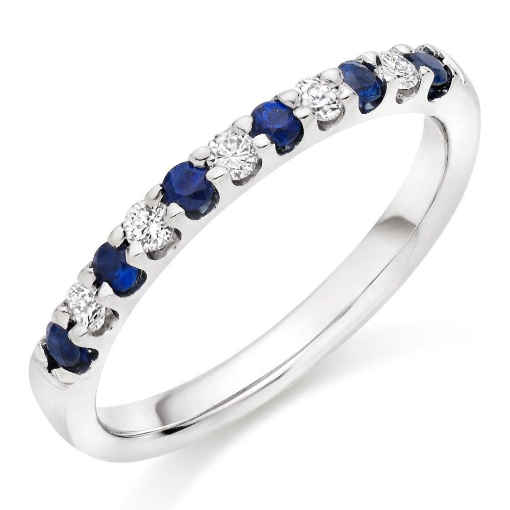 18ct White Gold Diamond Sapphire Half Eternity Ring