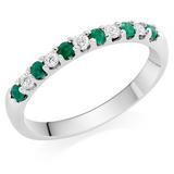 18ct White Gold Diamond Emerald Wedding Ring