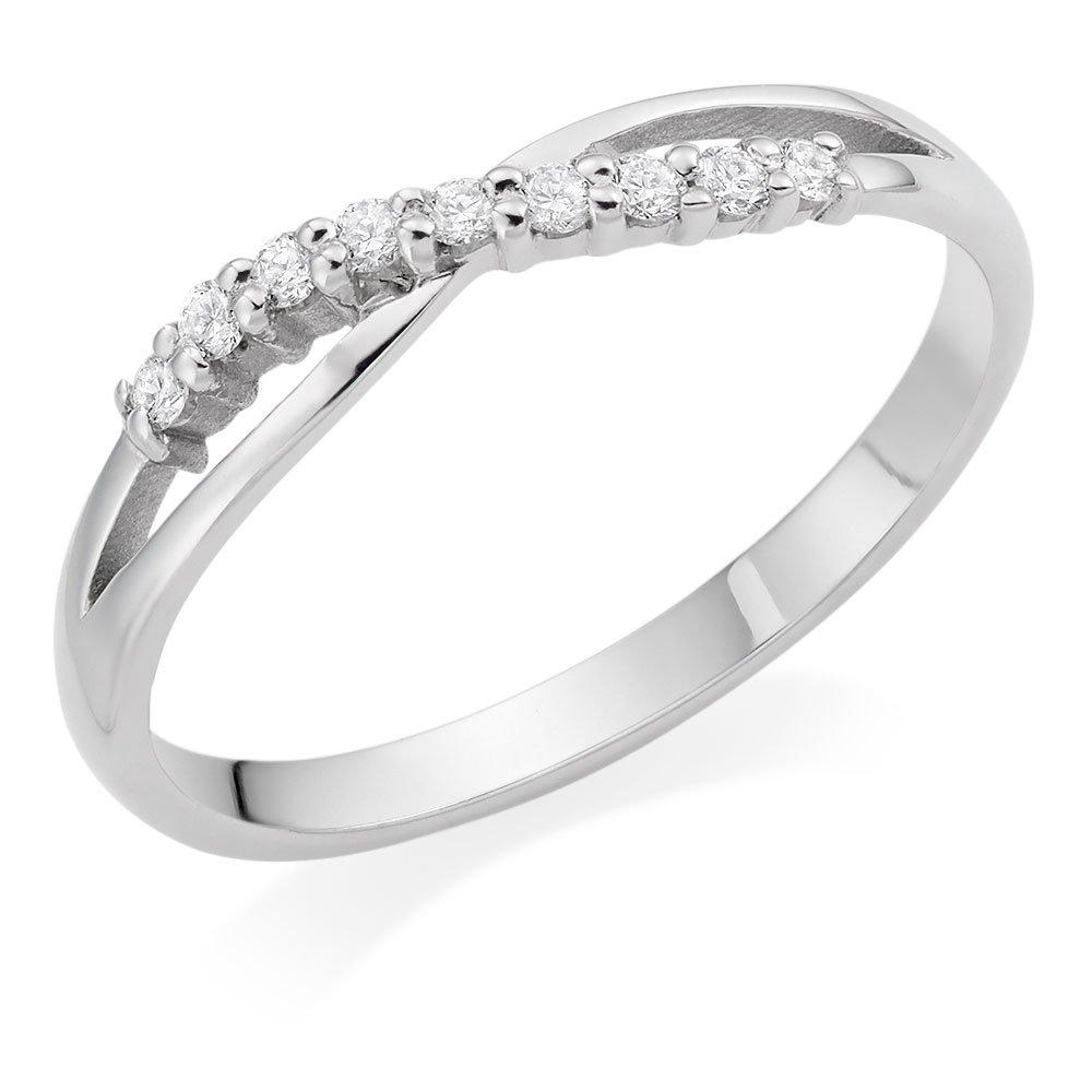 Beaverbrooks Women's 9ct White Gold Diamond Round Brilliant Cut Wedding Ring, Colour H, Clarity Si2, Carat 0.15ct