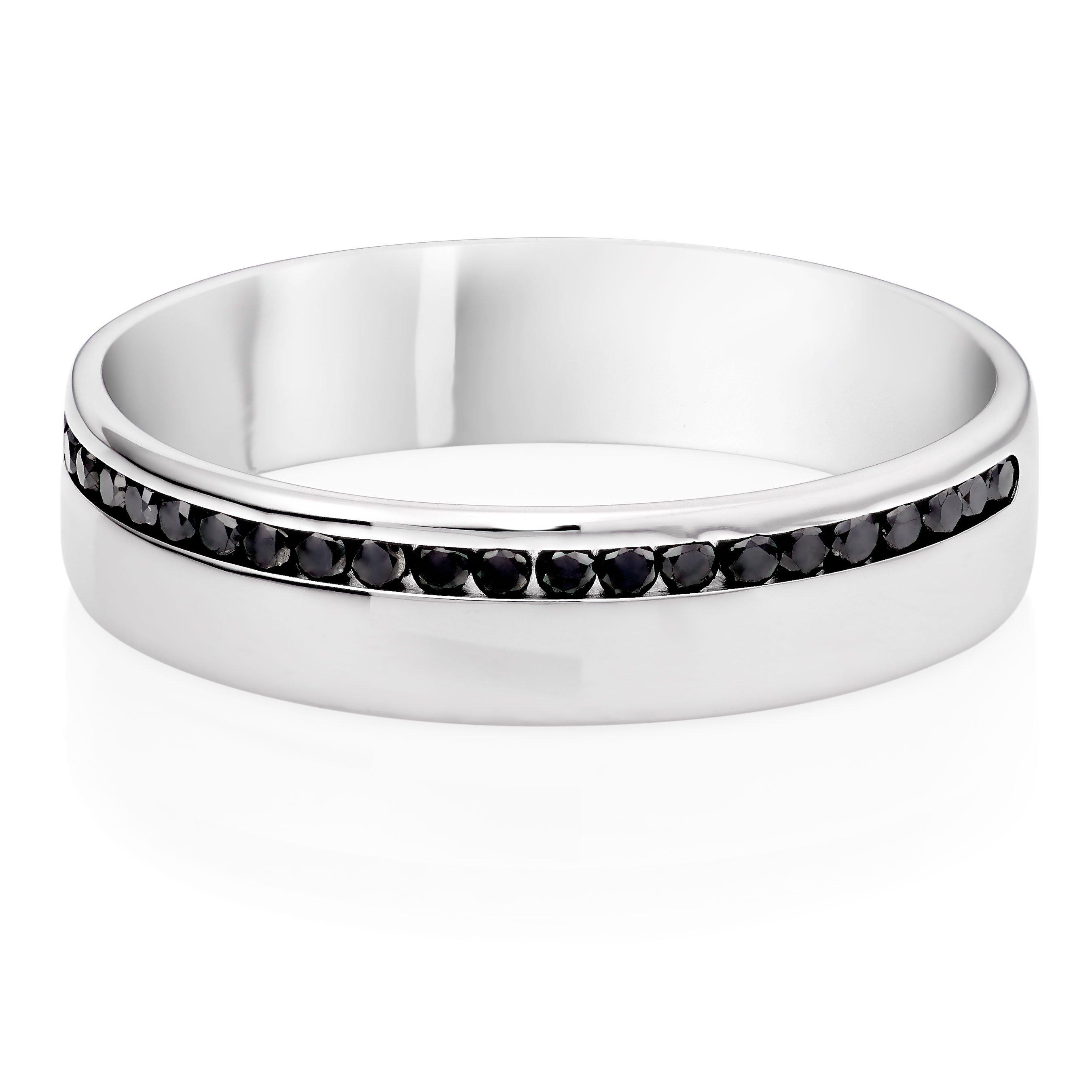 Mens silver wedding hot sale bands with black diamonds