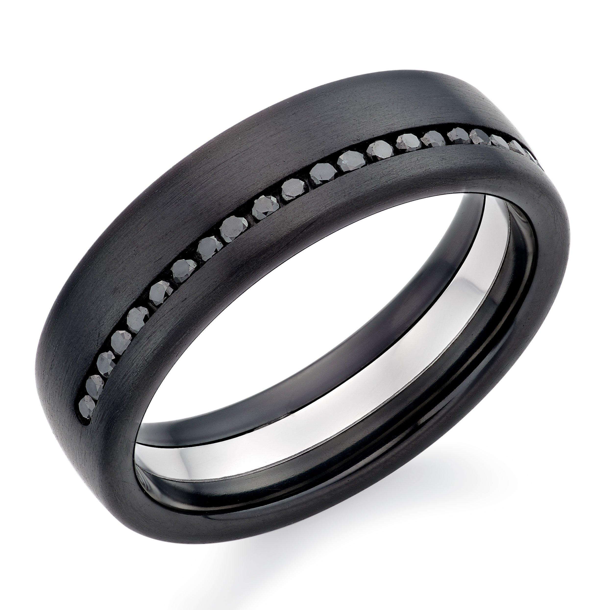 Platinum and Zirconium Men’s Black Diamond Wedding Ring | 0129943 ...