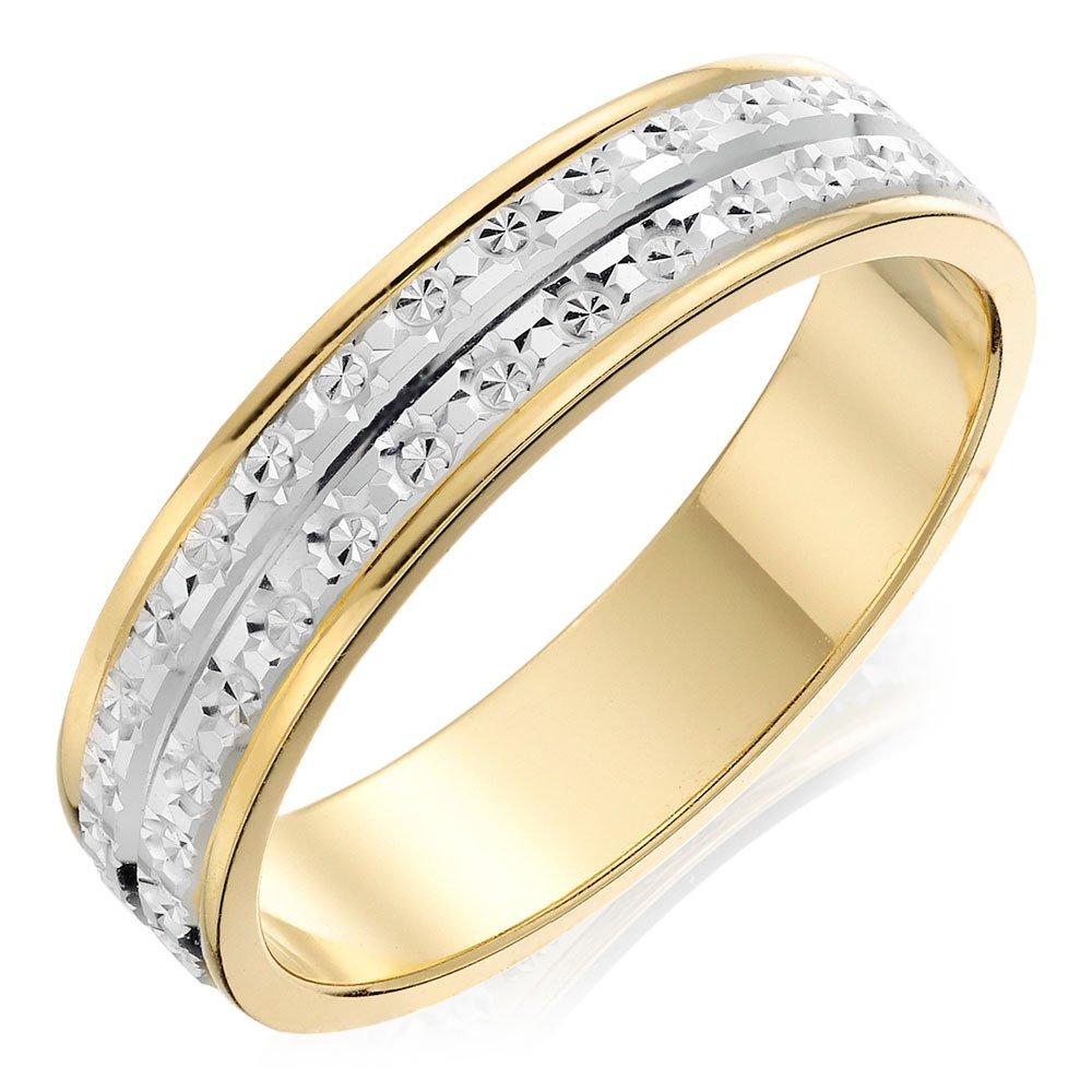  9ct  Bi colour Gold  Sparkle Cut Ladies  Wedding  Ring  