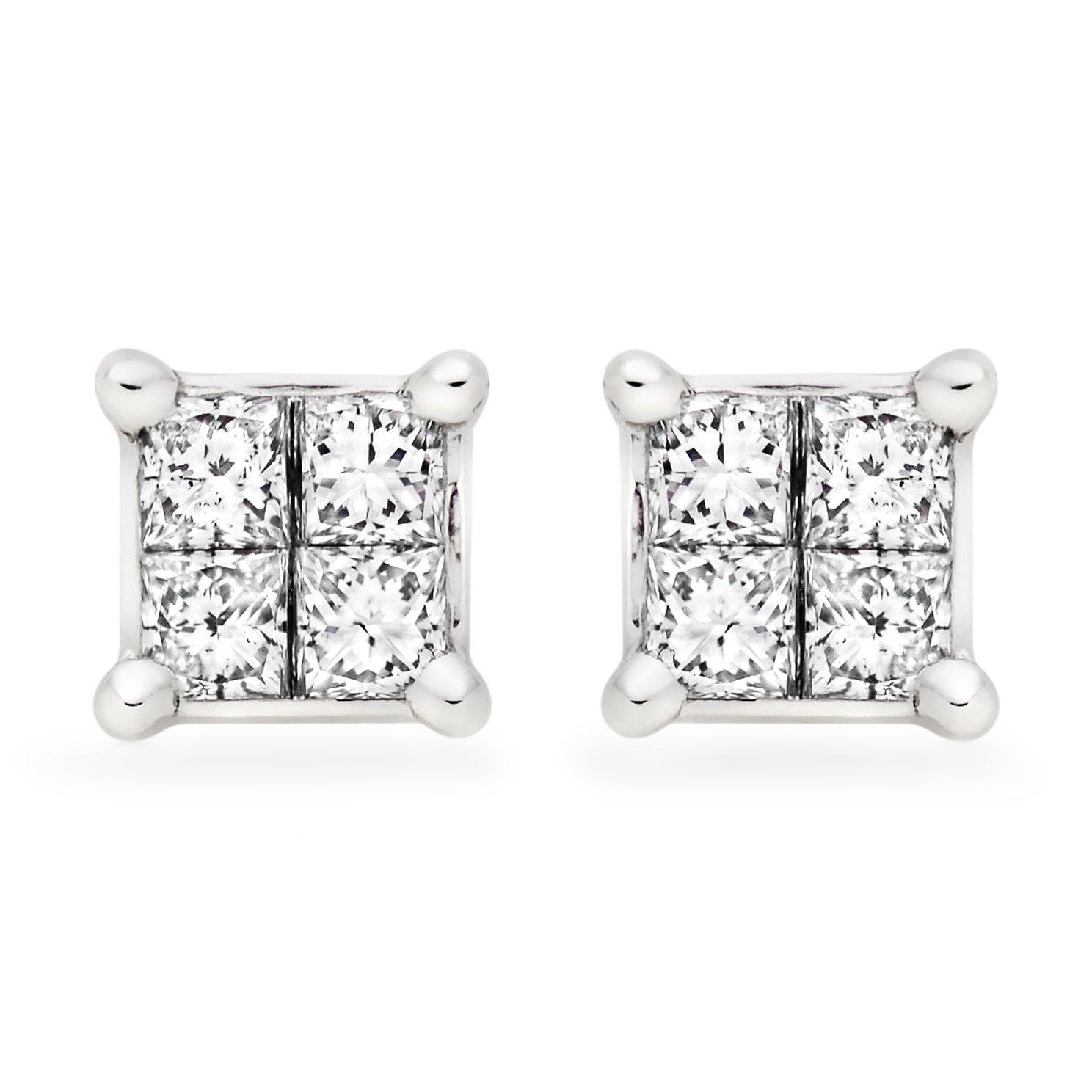 Square diamond cluster on sale earrings