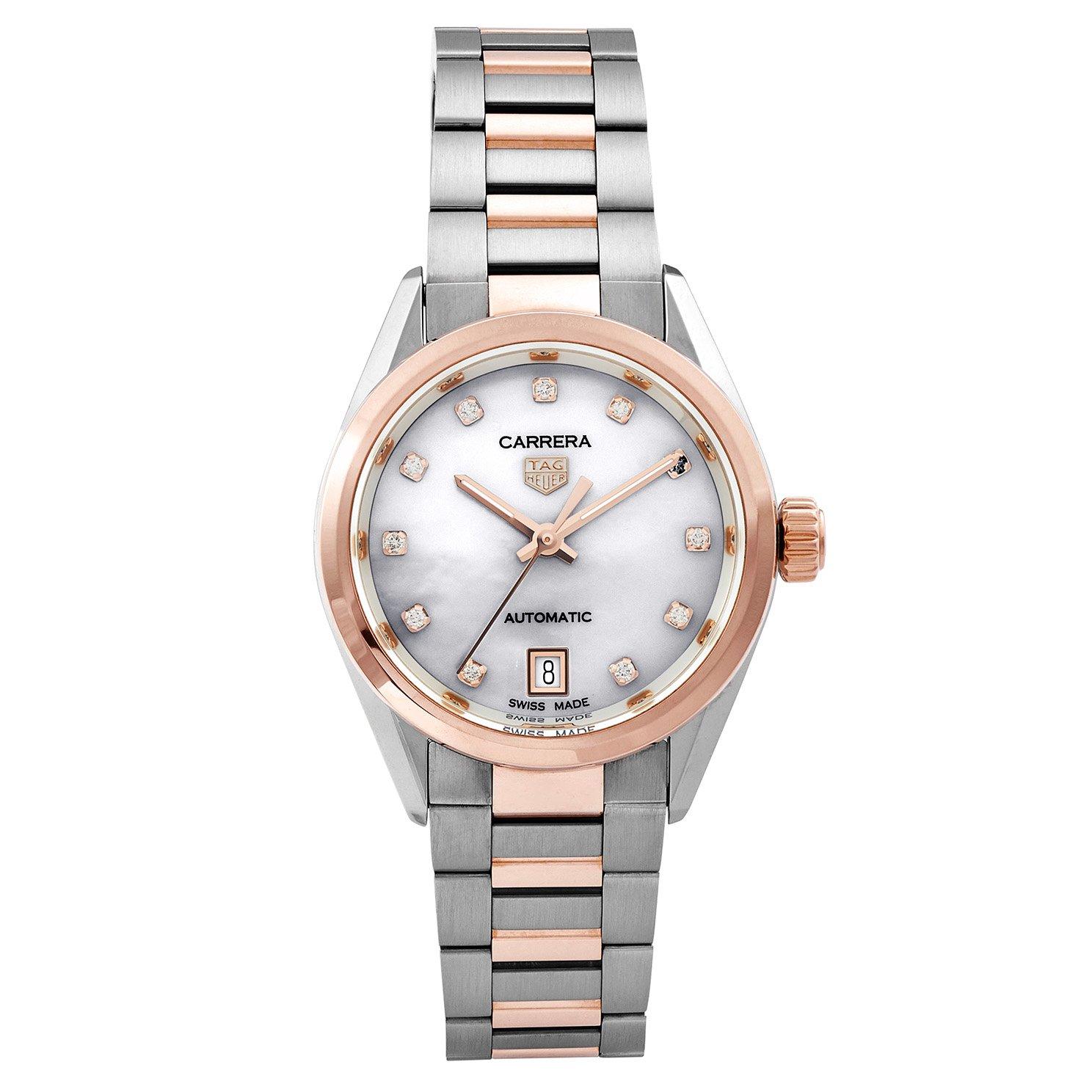 TAG Heuer Pre-Owned Carrera Date Stainless Steel and 18ct Rose Gold Diamond Automatic Ladies Watch