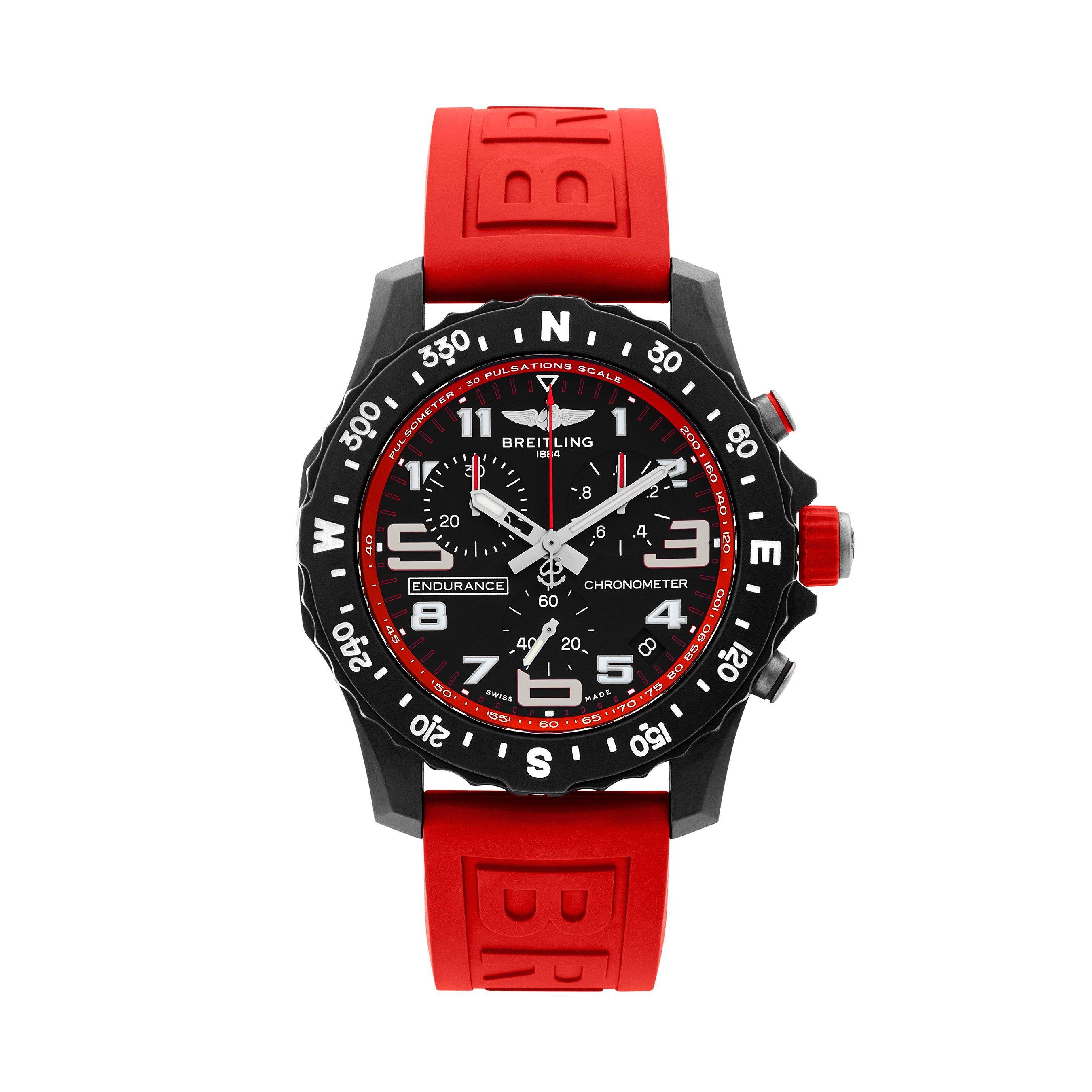 Breitling Pre Owned Endurance Pro 44mm Chronograph Red Rubber Strap Men s Watch M122930 44 mm Black Dial Beaverbrooks