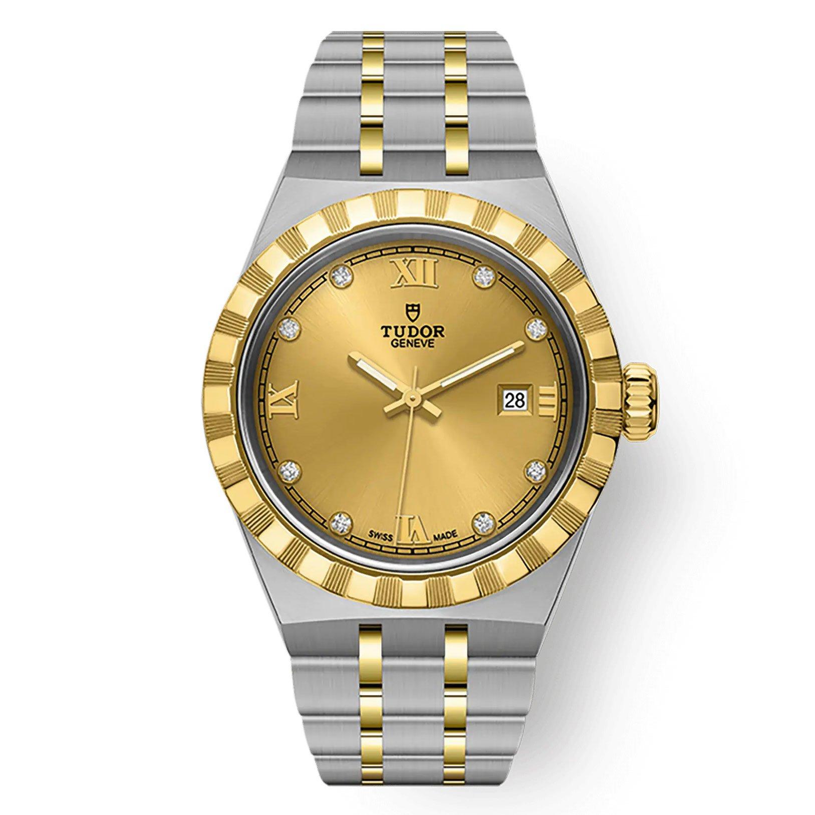 Image of TUDOR Pre-Owned Royal Automatic Stainless Steel Gold and Diamond Ladies Watch