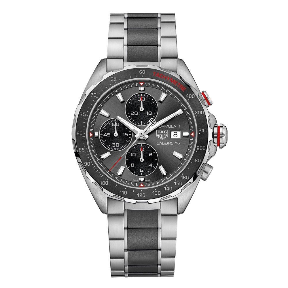 TAG Heuer Pre-Owned Formula 1 Calibre 16 Automatic Men's Grey Steel and Black Ceramic Chronograph 44mm Watch