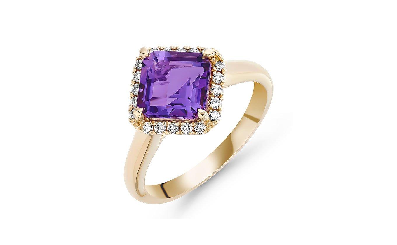  9ct Yellow Gold Diamond Amethyst Ring