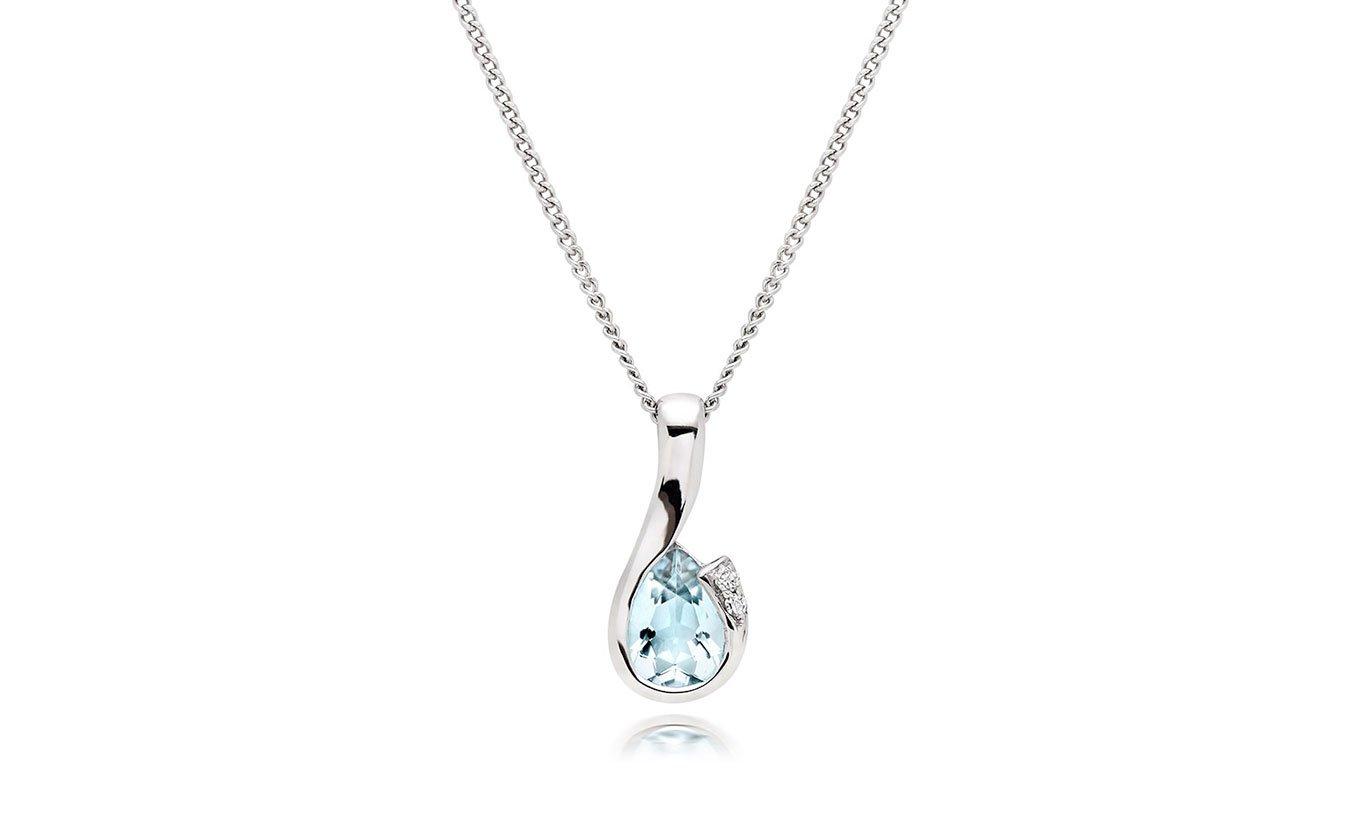 9ct White Gold Diamond Aquamarine Pendant