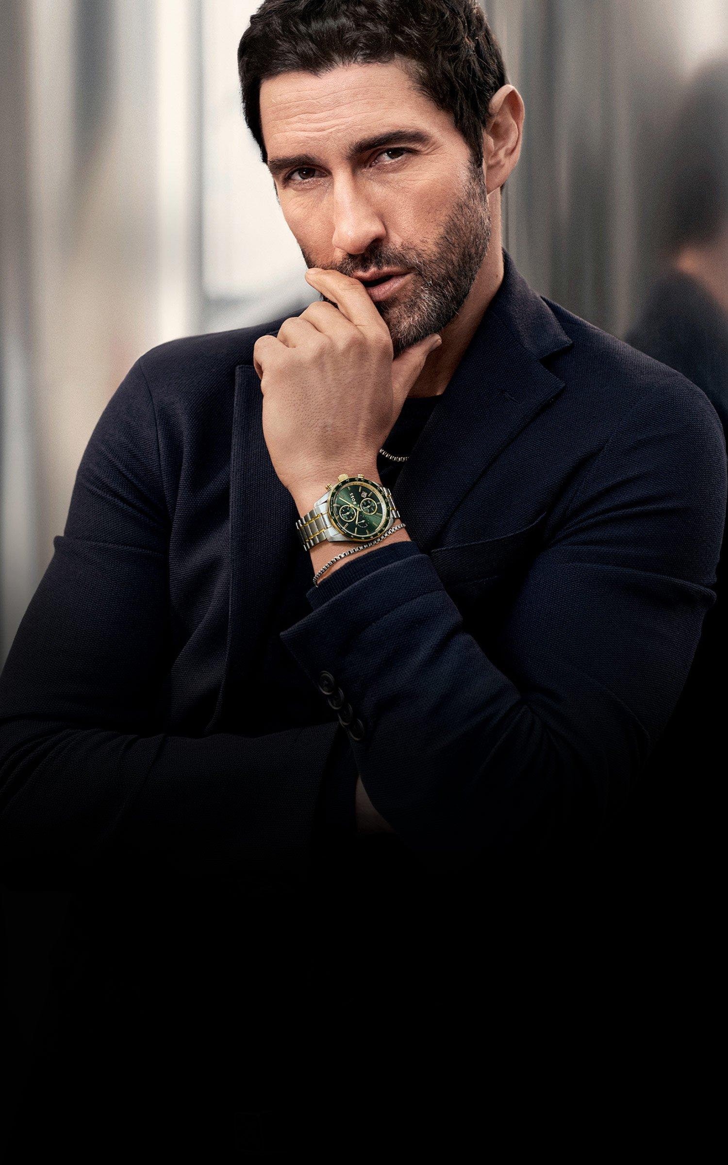 Model wears BOSS by Hugo Boss Jewellery and Watches