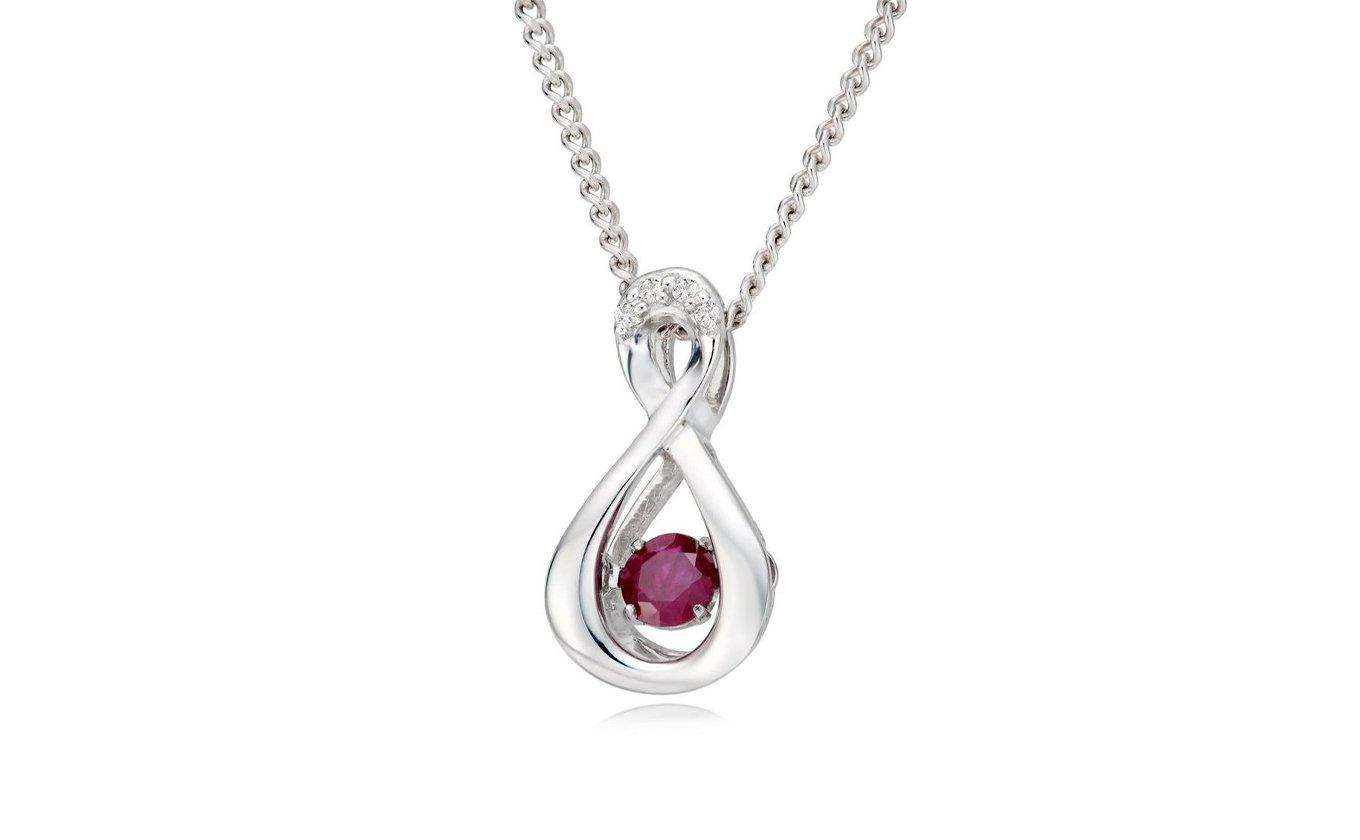 9ct White Gold Diamond Ruby Pendant