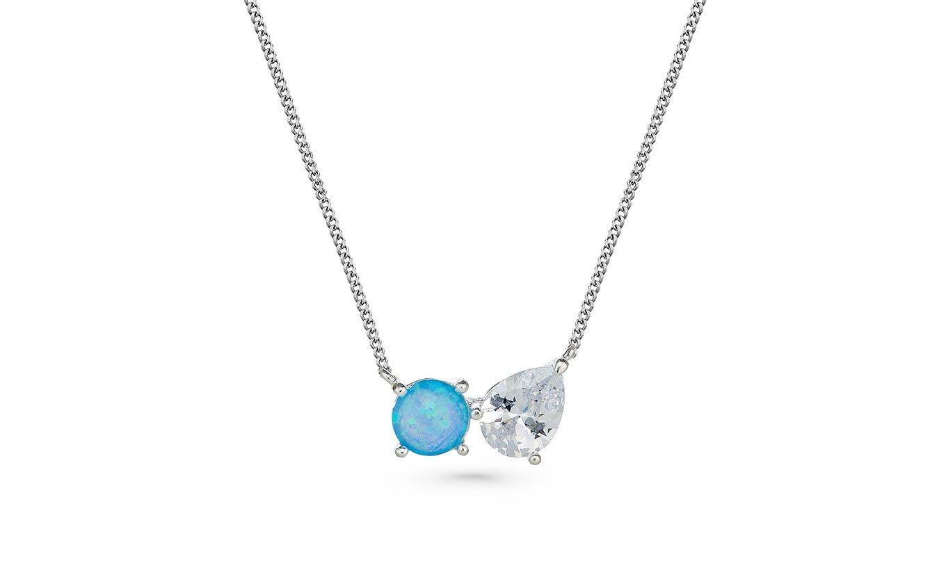 Silver Cubic Zirconia Opal Necklace