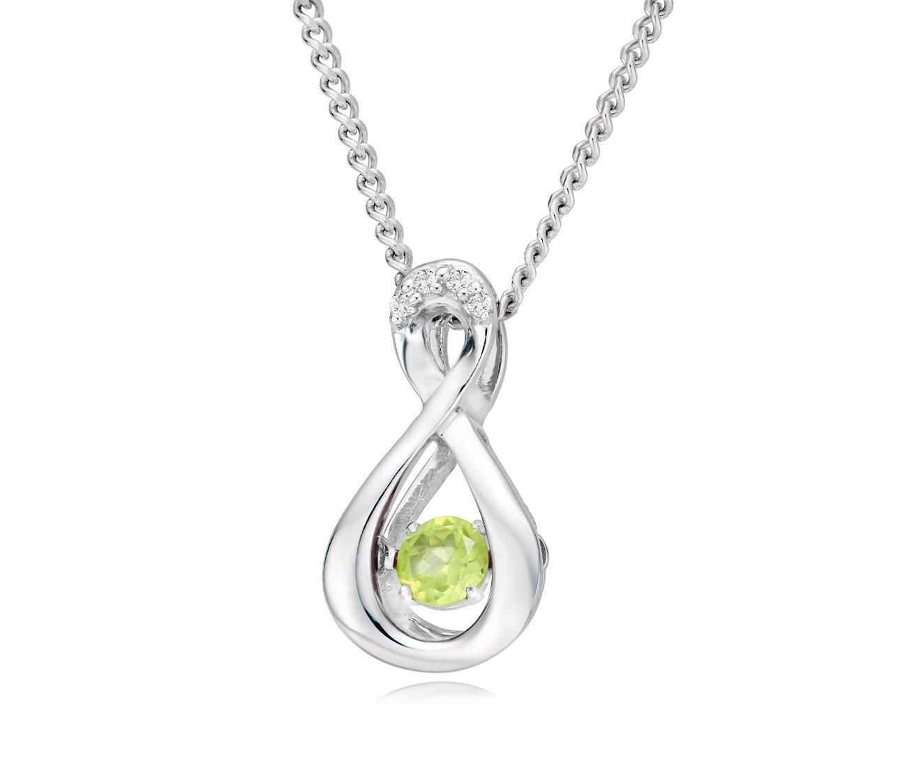 Dance 9ct White Gold Diamond Peridot Birthstone Pendant