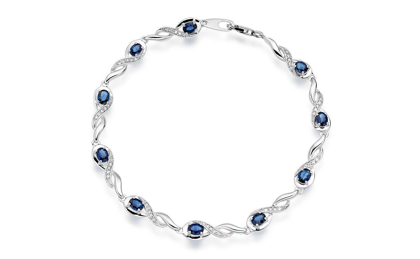 9ct White Gold Diamond Sapphire Bracelet